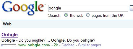 Screenshot of Oohgle search results in Google